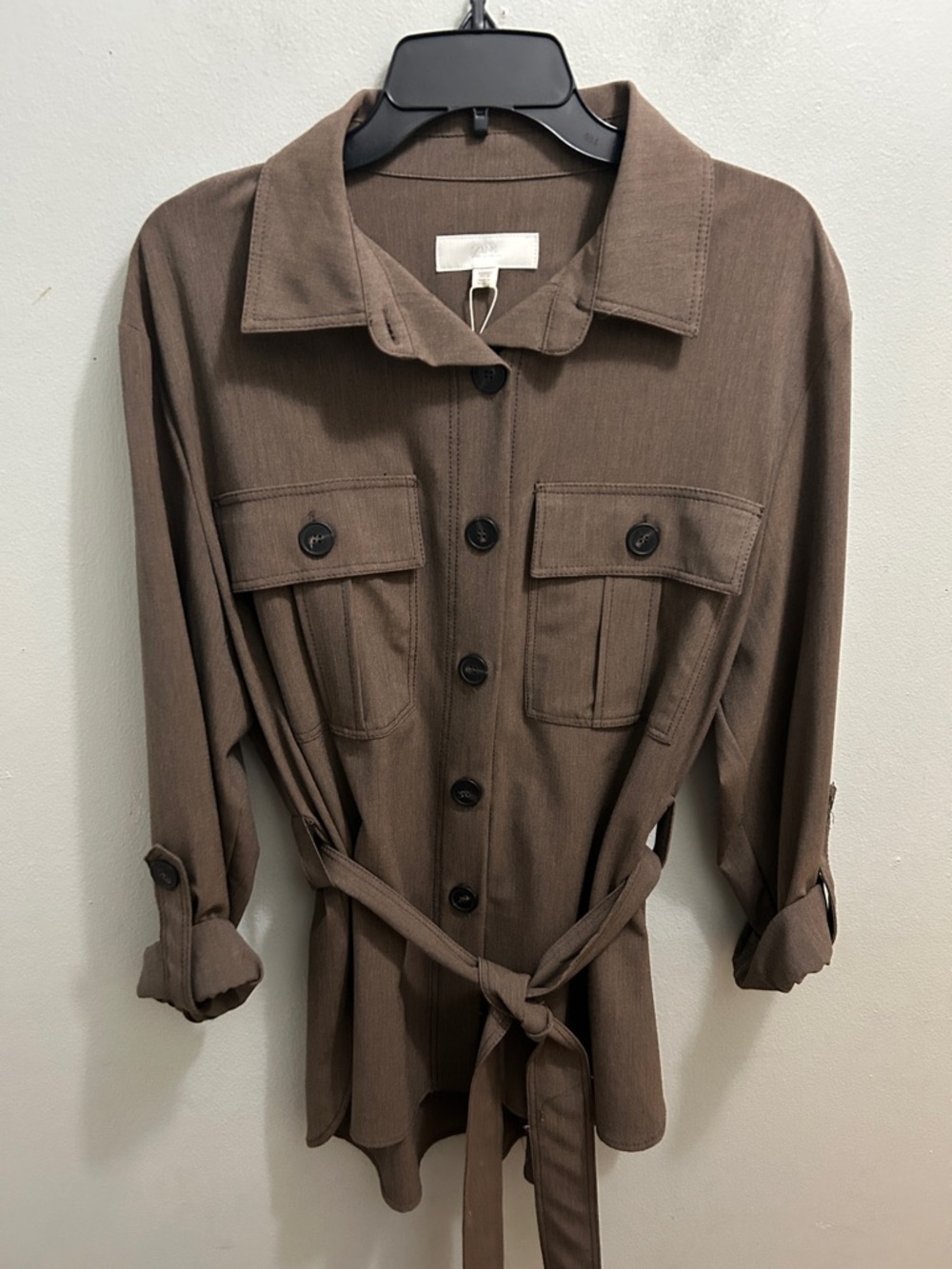 Zara Brown Belted Utility Shirt Jacket - Picture 5 of 8